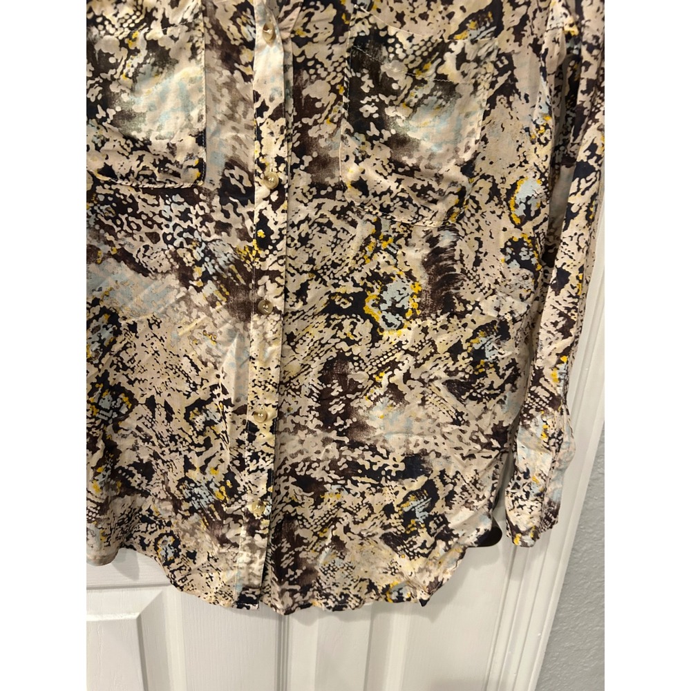 Pilcro Button Down Blouse Multi‎ Abstract Snakeskin Animal Print Top XXS - Picture 2 of 6